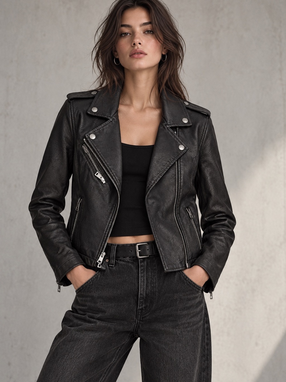 Levi's Black Leather Biker Jacket for Women Xs